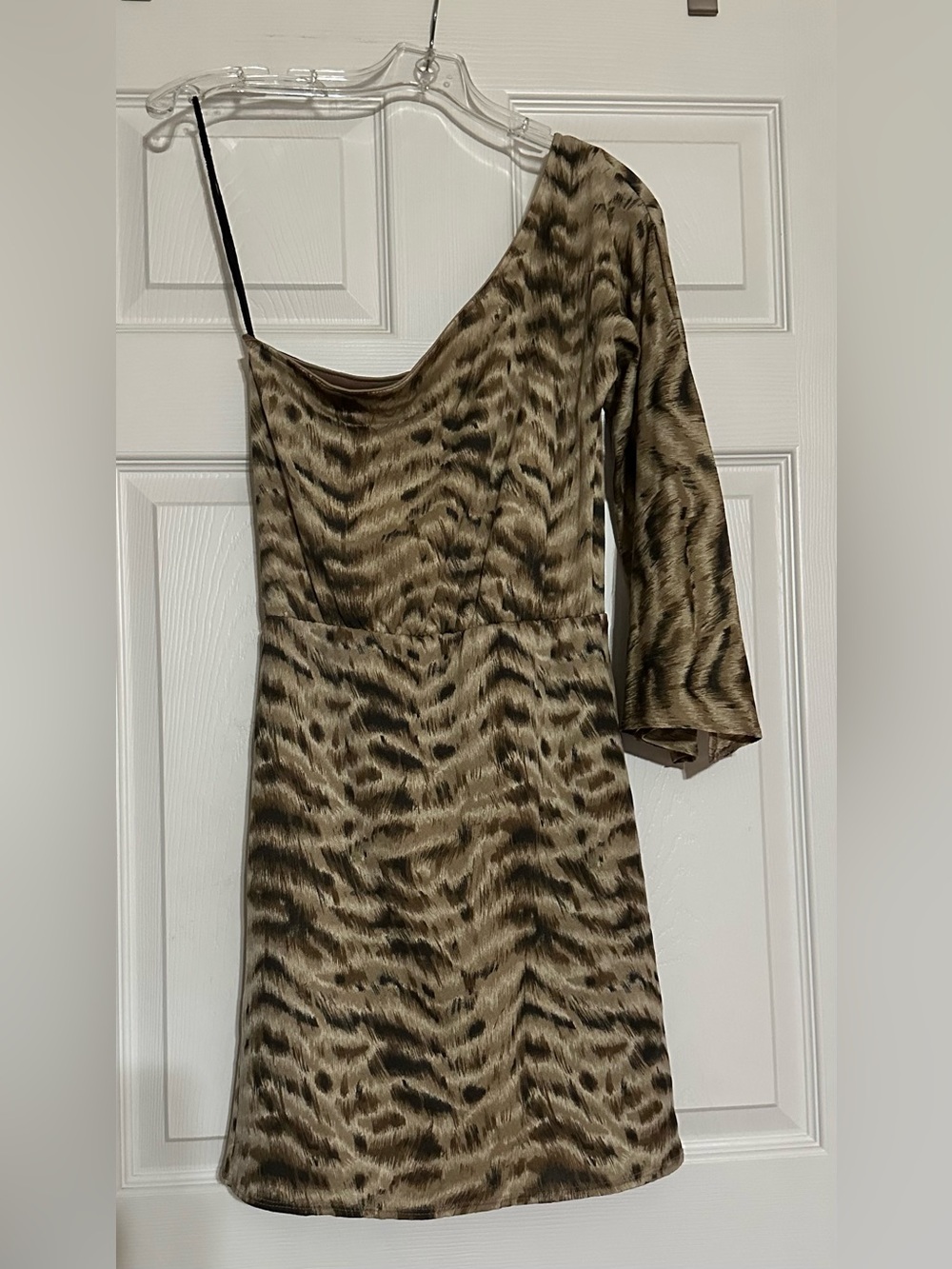 Windsor Taupe and Black One-Shoulder Animal-Print Dress